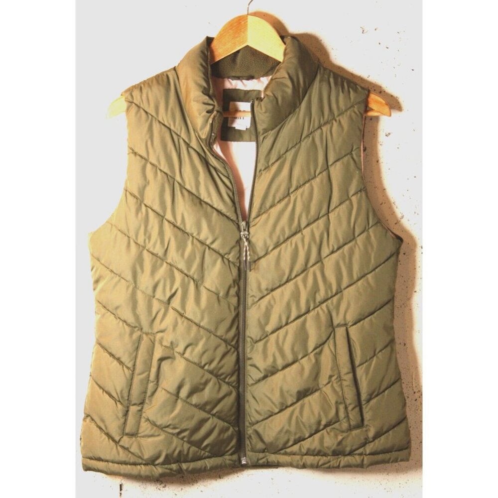 Gap Womens Puffer Vest Jacket Full Zip Army Green Down Pink Filled SZ Small